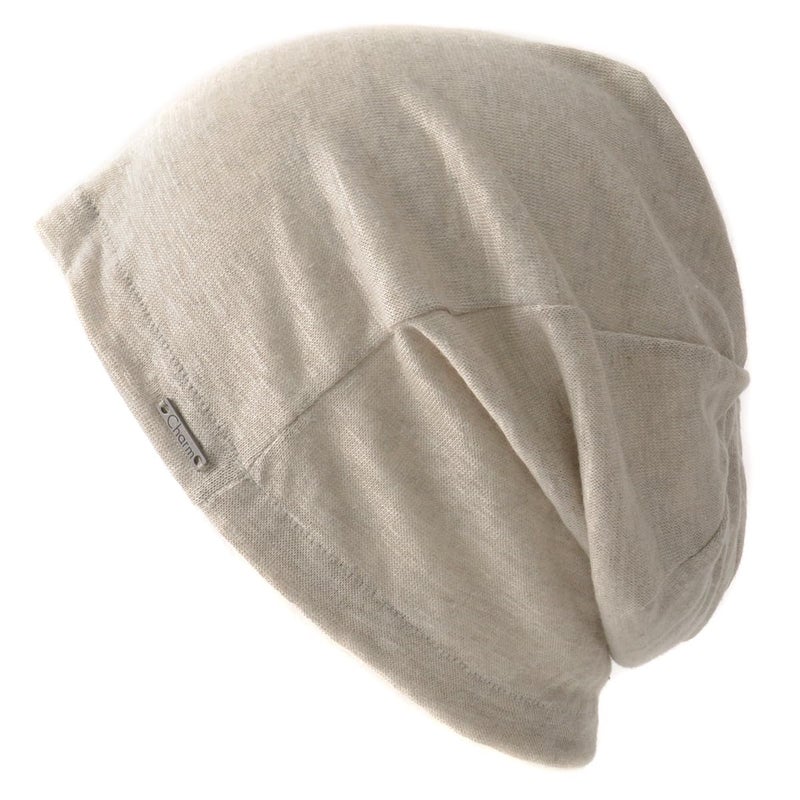 CHARM Mens Summer Linen Beanie - Slouchy Lightweight Knit Hat Slouch Cap Casualbox Beige - Image 1